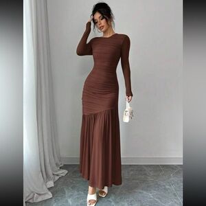 Elegant Brown Ruched Dress